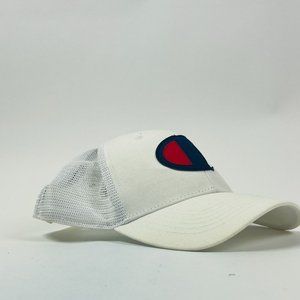 Champion Strapback Mens Unisex White Blue Adjustable Embroidered Ball Cap